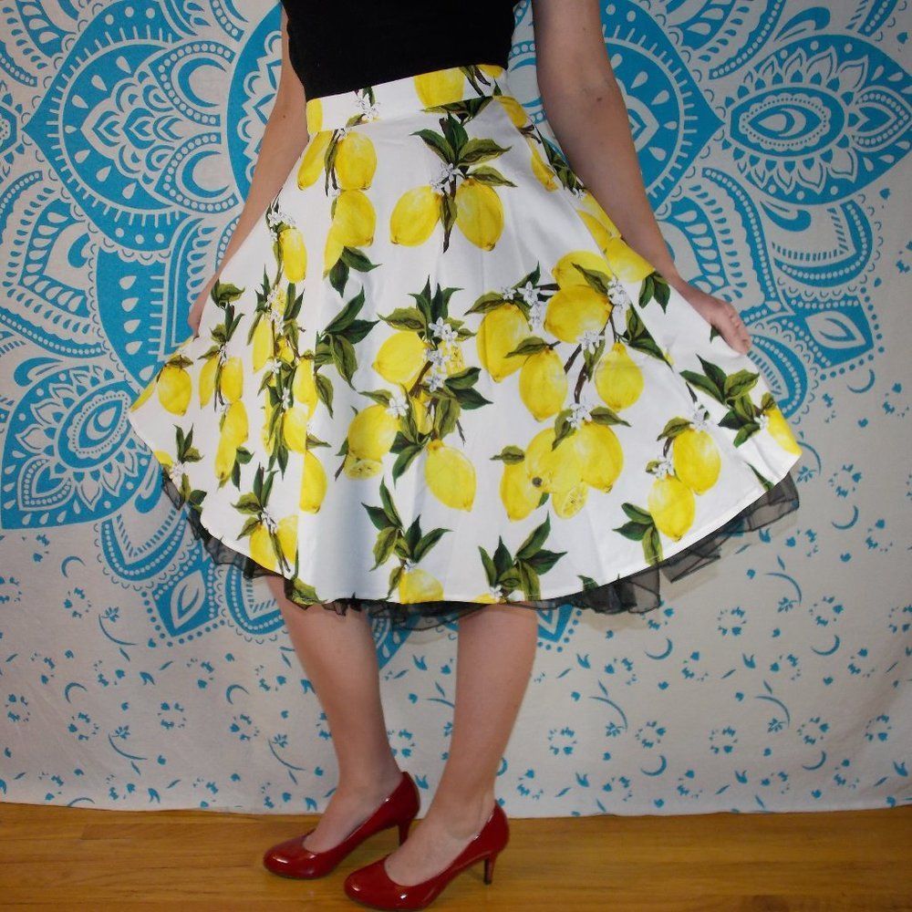Retro Lemon Swing Circle Skirt High Waist